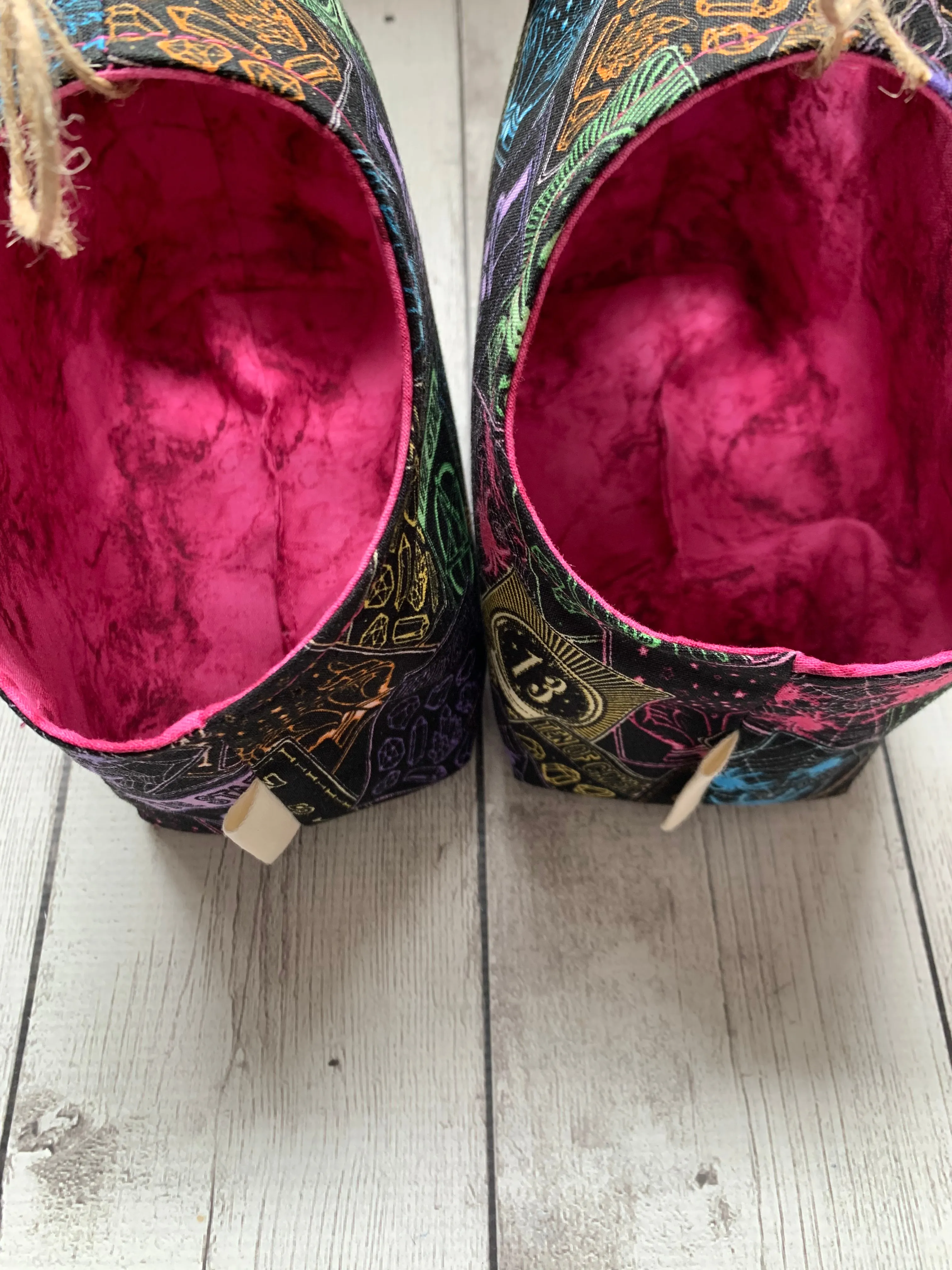 Handle Project Bag by Rose (Small)- Perfect for SOCK Knitters -  Tarot Cards with Pink