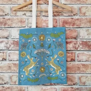 Hares In Spring Tote Bag Light Blue