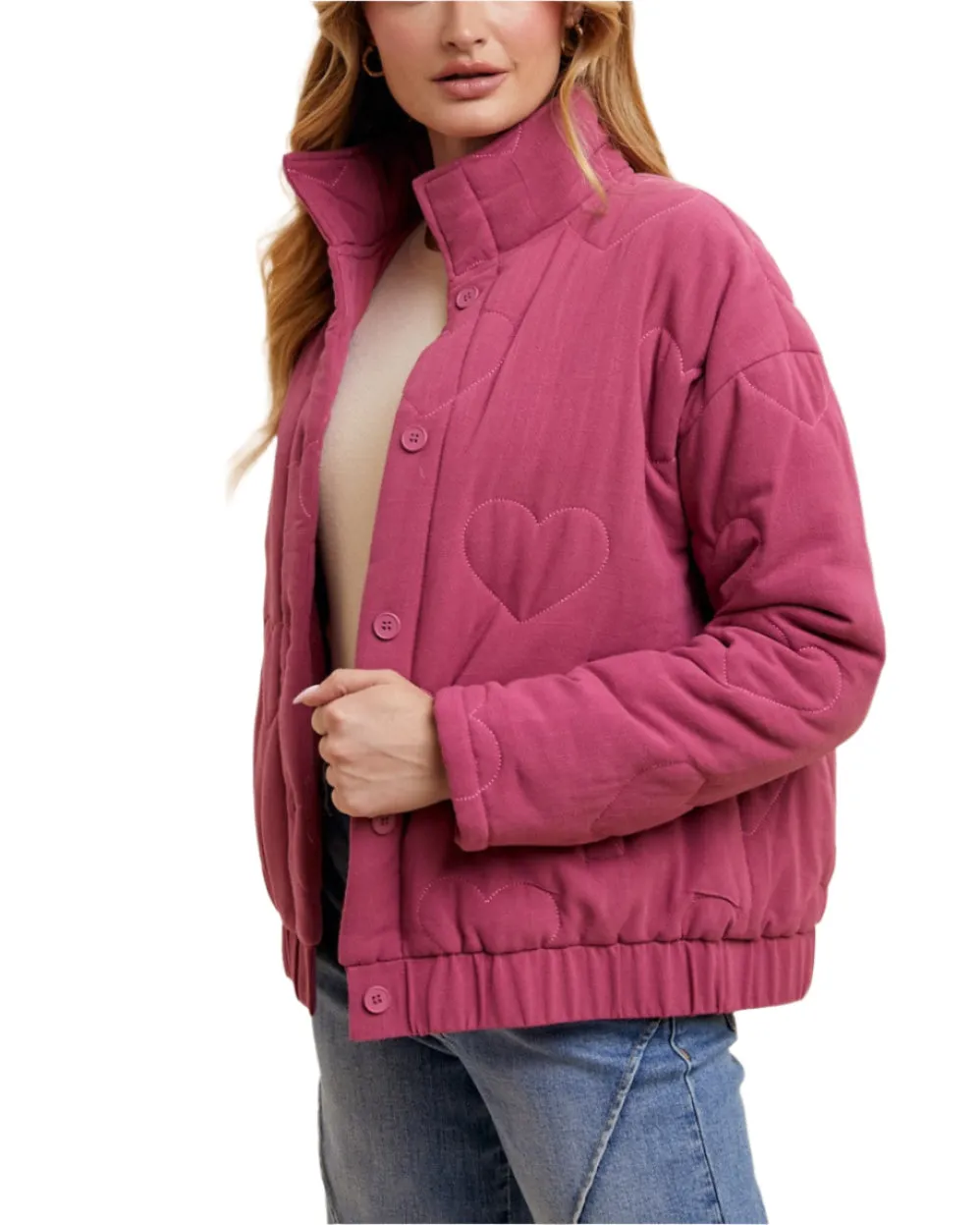 Heart Quilted Button Down Jacket
