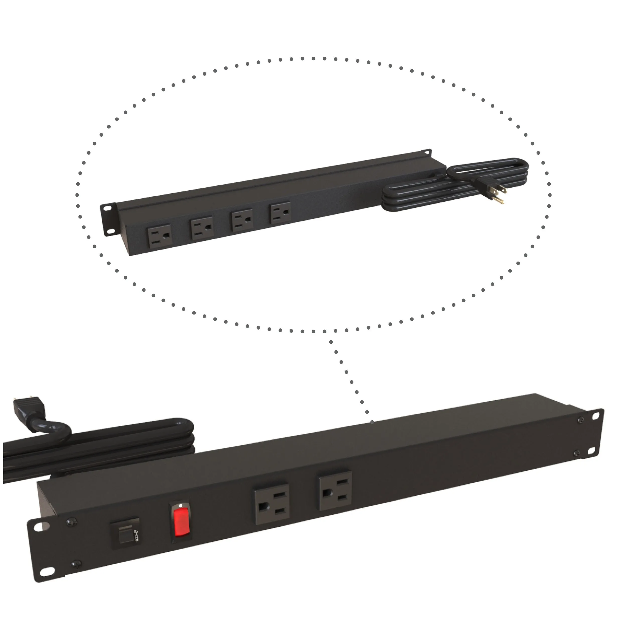 Heavy Duty Rack Mount 19" Power Bar, IEC 6-Outlet, 15 ft. cord, 125VAC, 15A, Black