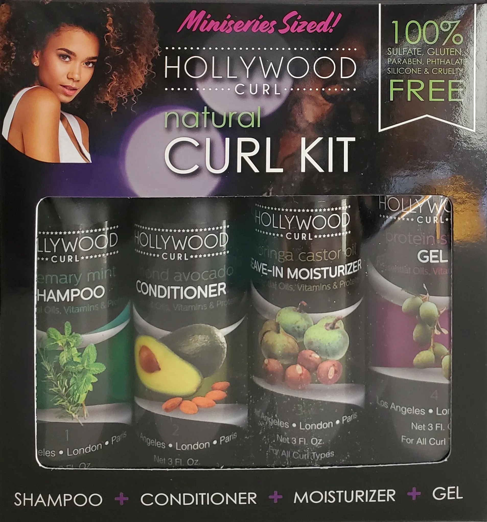 Hollywood Curl Natural Curl Styling Kit with 12 Essential Oils, Vitamins and Protein