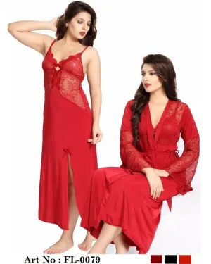 Honeymoon Nighty - FL-0079 Red - Flourish 2 Piece Nightwear