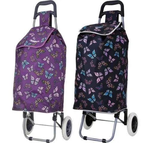 Hoppa Mini 47L (60x33x24cm) Lightweight Wheeled Shopping Trolley - Black   Purple