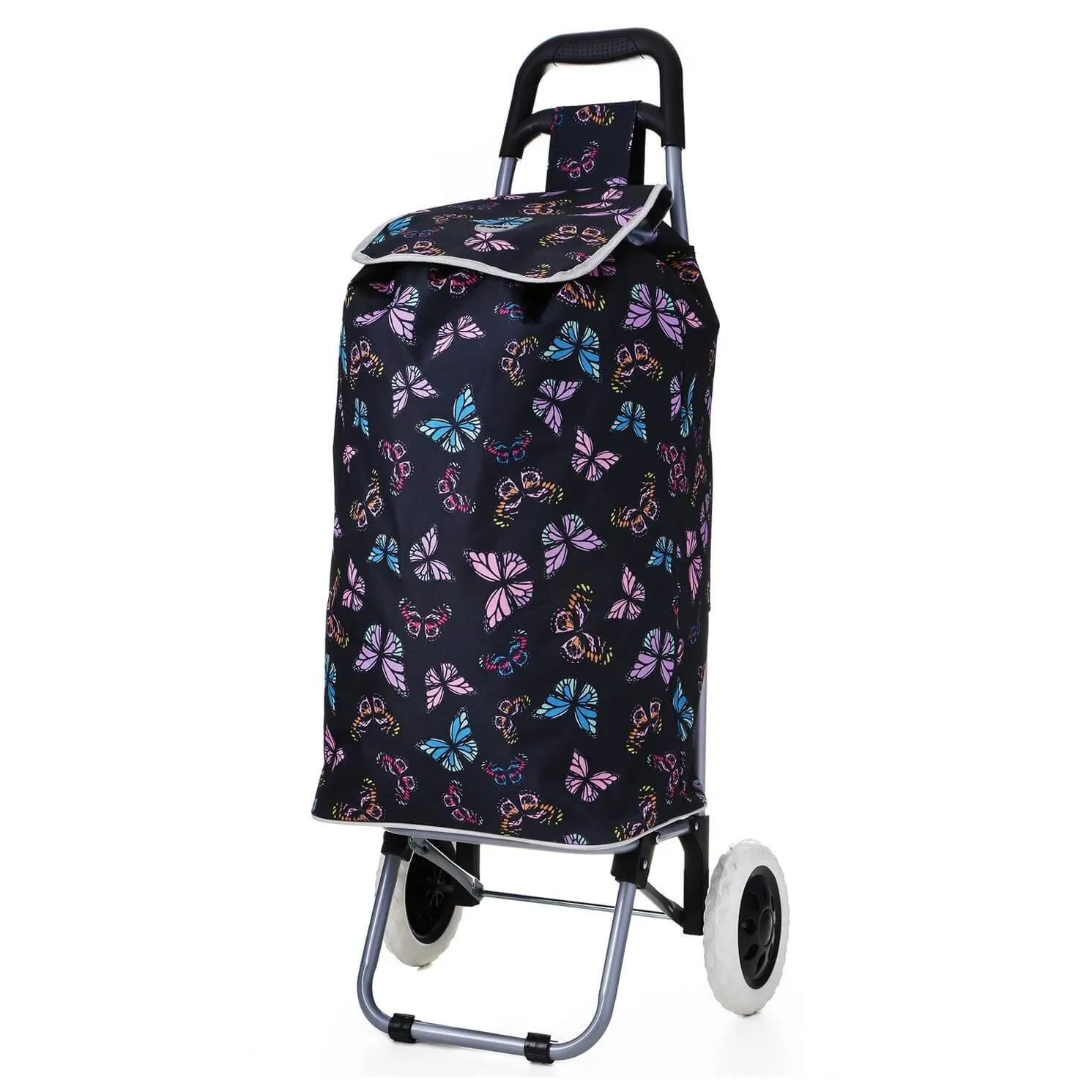 Hoppa Mini 47L (60x33x24cm) Lightweight Wheeled Shopping Trolley - Black   Purple