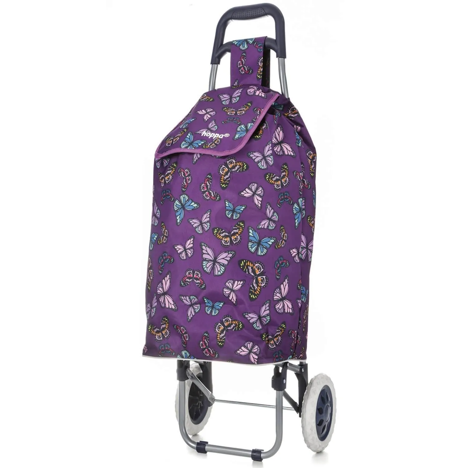 Hoppa Mini 47L (60x33x24cm) Lightweight Wheeled Shopping Trolley - Black   Purple