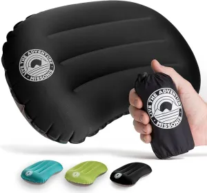 Inflatable pillow, lightweight, compact, compressible, waterproof, comfortable for sleeping while backpacking, hiking, traveling outdoor adventure. (Black)