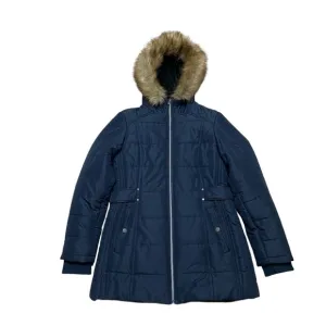 International Details Puffer Hooded Faux Fur Jacket Navy Blue