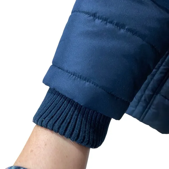 International Details Puffer Hooded Faux Fur Jacket Navy Blue