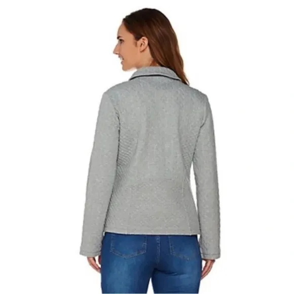 ISAAC MIZRAHI Live! Grey Mixed Quilted Motorcycle Jacket - Large