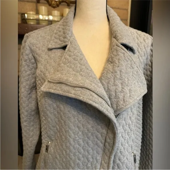 ISAAC MIZRAHI Live! Grey Mixed Quilted Motorcycle Jacket - Large