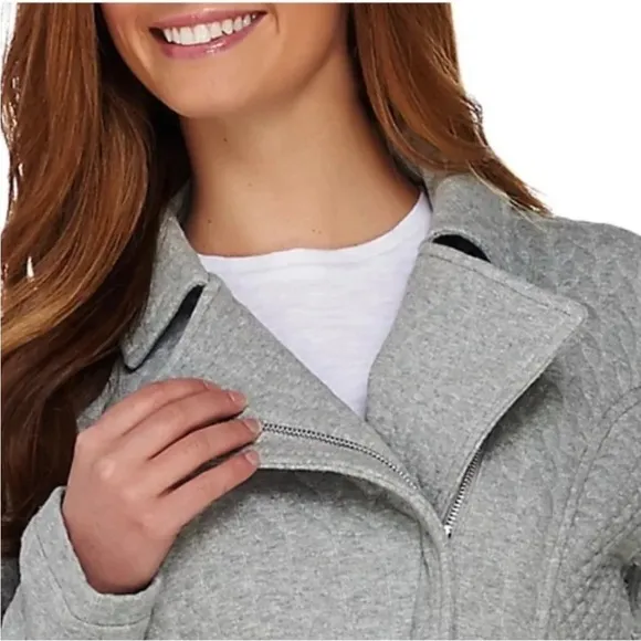ISAAC MIZRAHI Live! Grey Mixed Quilted Motorcycle Jacket - Large