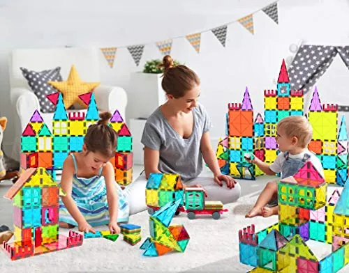Jasonwell 65 PCS Magnetic Tiles Building Blocks Set for Boys Girls Preschool Educational Construction Kit Magnet Stacking Toys for Kids Toddlers Children 3 4 5 6 7 8 Year Old