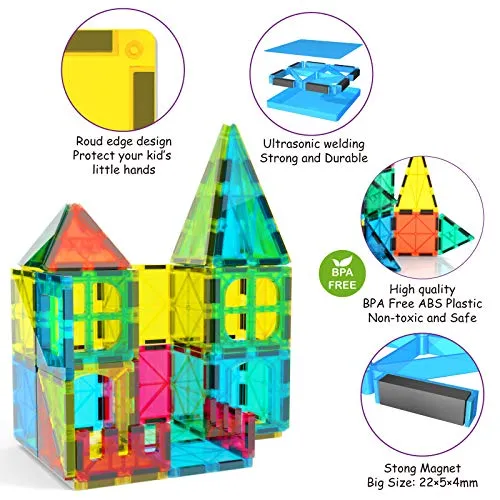 Jasonwell 65 PCS Magnetic Tiles Building Blocks Set for Boys Girls Preschool Educational Construction Kit Magnet Stacking Toys for Kids Toddlers Children 3 4 5 6 7 8 Year Old