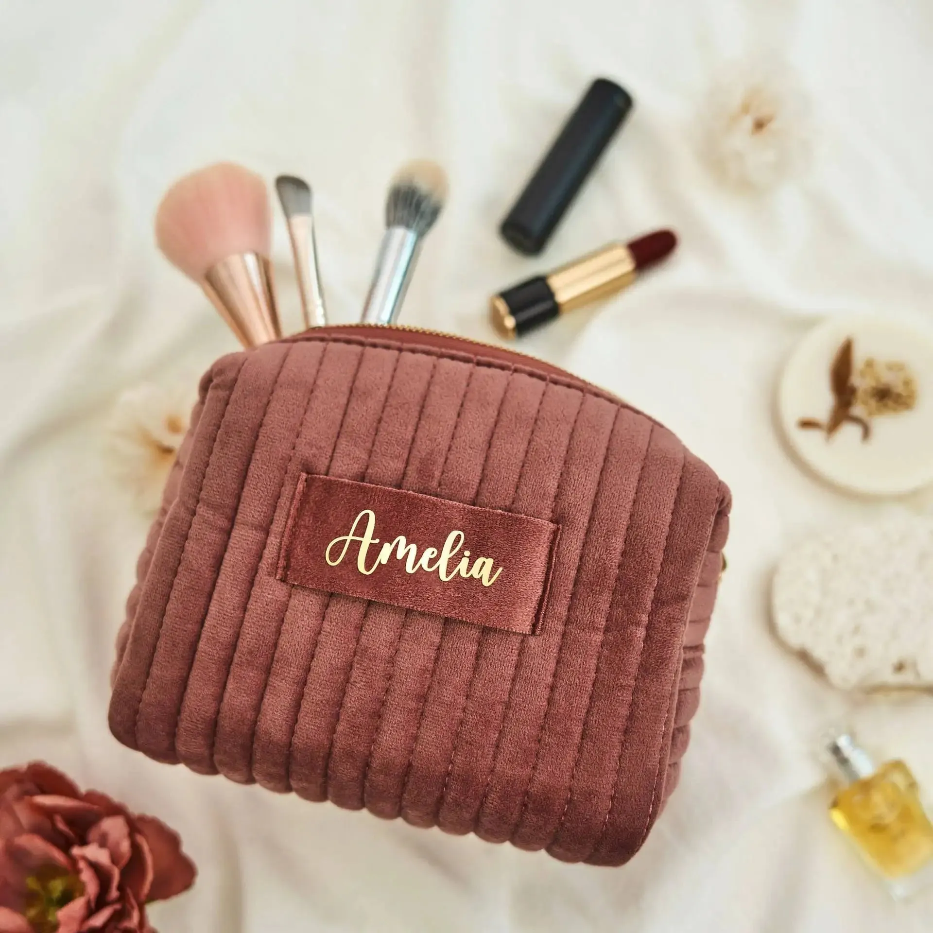 Kawaii Custom Velvet Makeup Bag 🎀✨ - Personalized Toiletry Pouch for Bridesmaids & Special Gifts 🌸💖