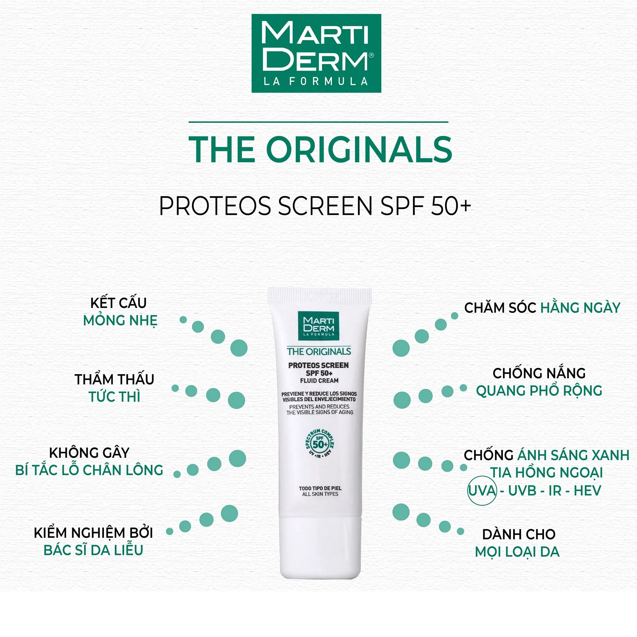 Kem Chống Nắng MartiDerm The Originals Proteos Screen SPF50  Fluid Cream 40ml