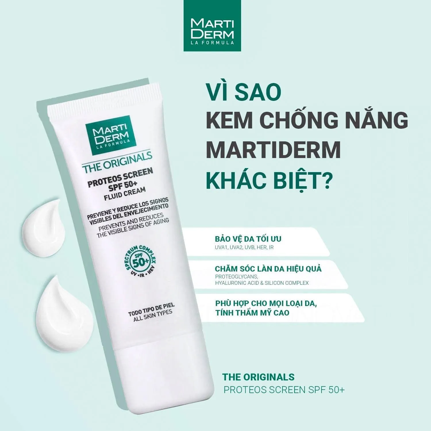 Kem Chống Nắng MartiDerm The Originals Proteos Screen SPF50  Fluid Cream 40ml