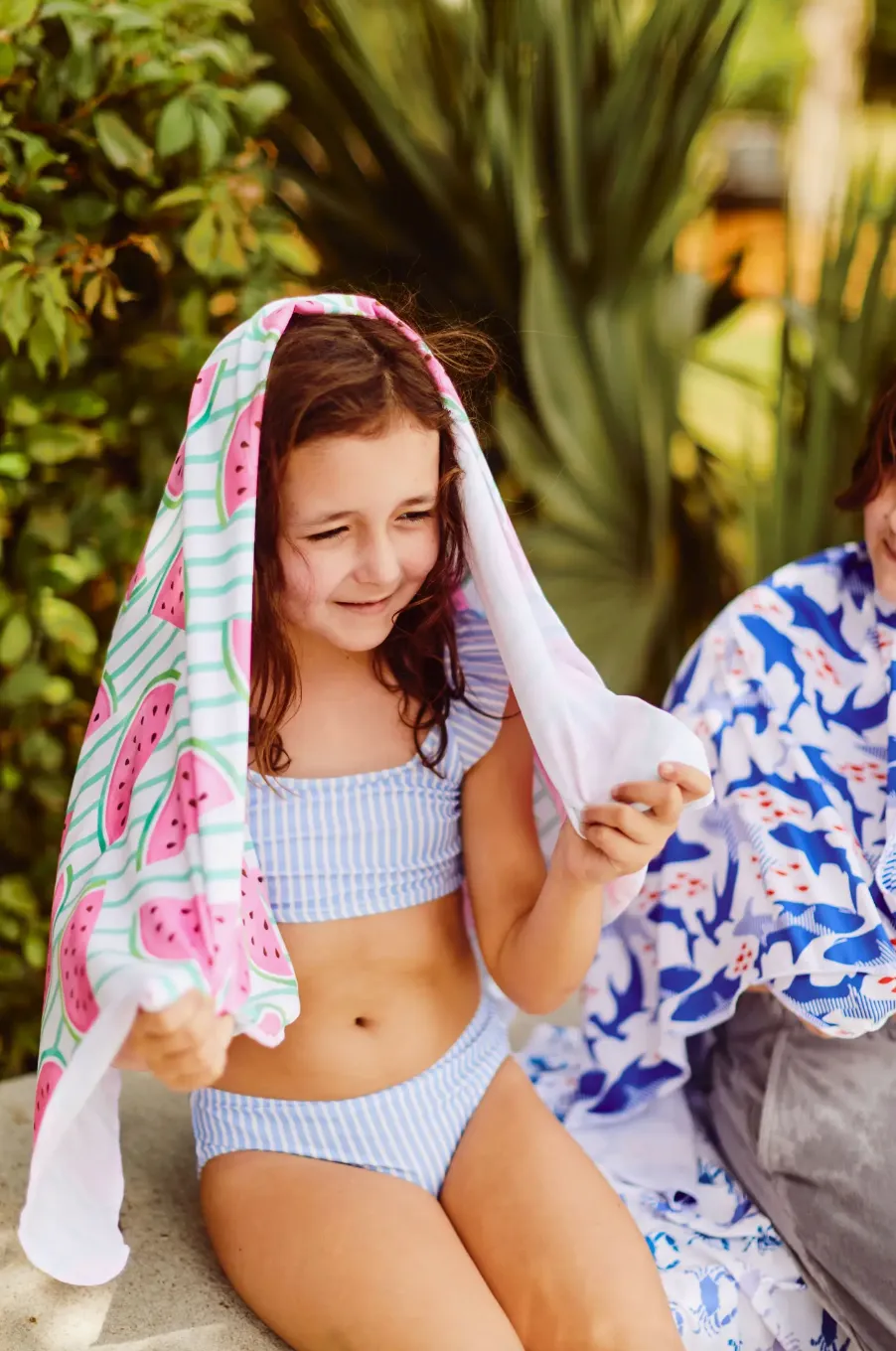 Kids Hooded UPF 50  Sunscreen Towel (Watermelon)
