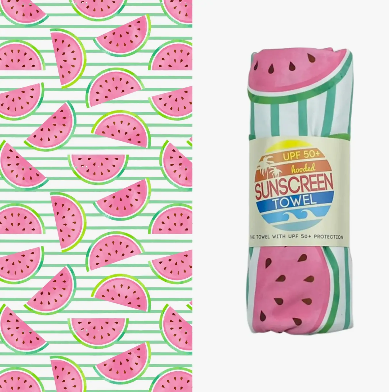 Kids Hooded UPF 50  Sunscreen Towel (Watermelon)