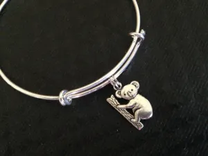 Koala Bear on Expandable Adjustable Silver Wire Bangle Gift Trendy Unique Bracelet Trendy Fun Unique Handmade Made in USA