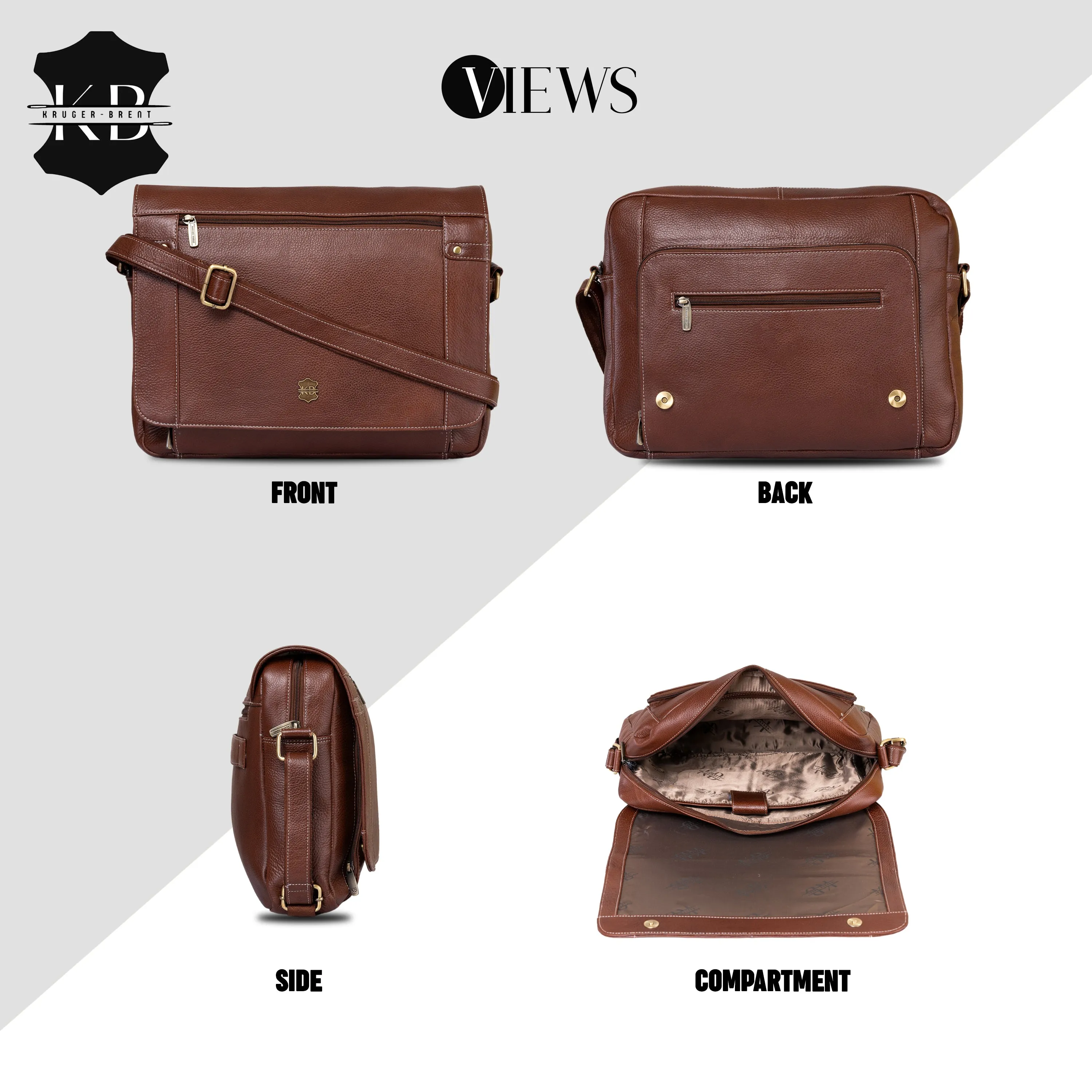 Kuger-Brent Cronus Brown Genuine Leather Unisex Messenger Bag