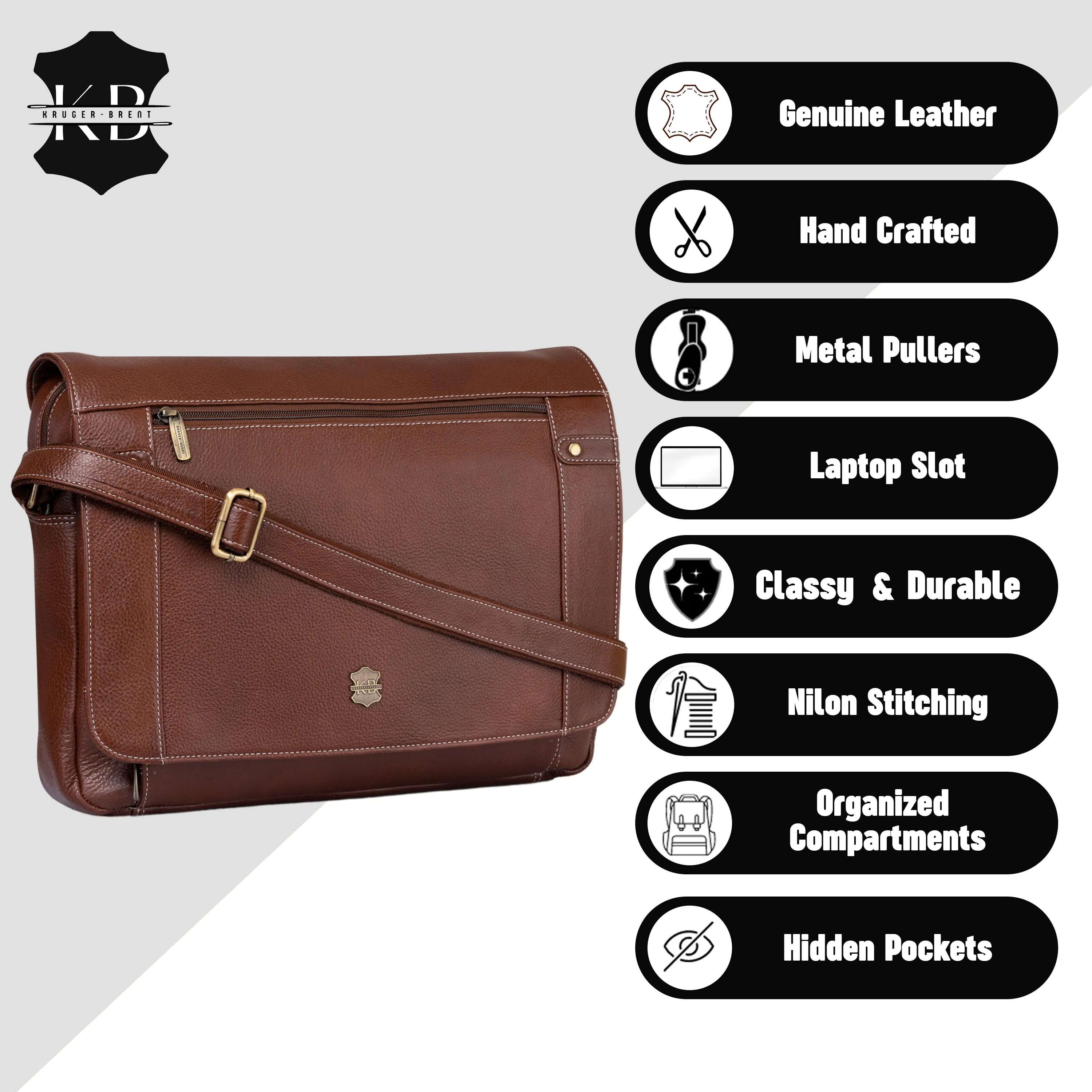 Kuger-Brent Cronus Brown Genuine Leather Unisex Messenger Bag