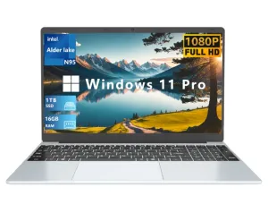 KUU Laptop 15.6'' FHD 16GB RAM 1TB SSD,Intel Alder Lake N95,up to 3.4GHz ,Backlit Keyboard, Fingerprint,Windows 11 Pro