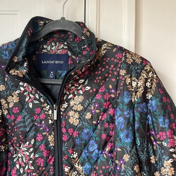 Lands' End Floral Quilted Women's Jacket Coat Puffer