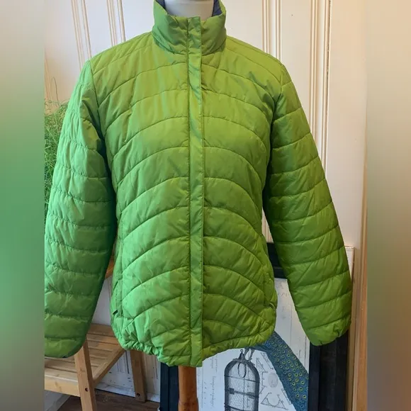 LANDS END QUILTED ZIP UP JACKETLIME NAVY SIZE MEDIUM