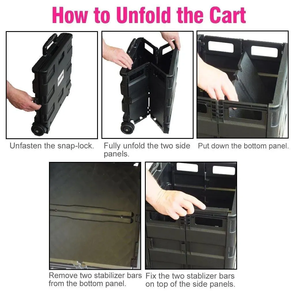 Large 40kg Folding Cart Shopping Trolley Rolling Car Boot Storage Box Voche