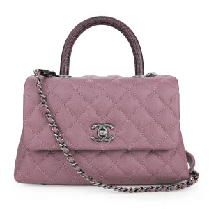 Lizard Mini Coco Handle Bag in 16B Mauve Pink Caviar