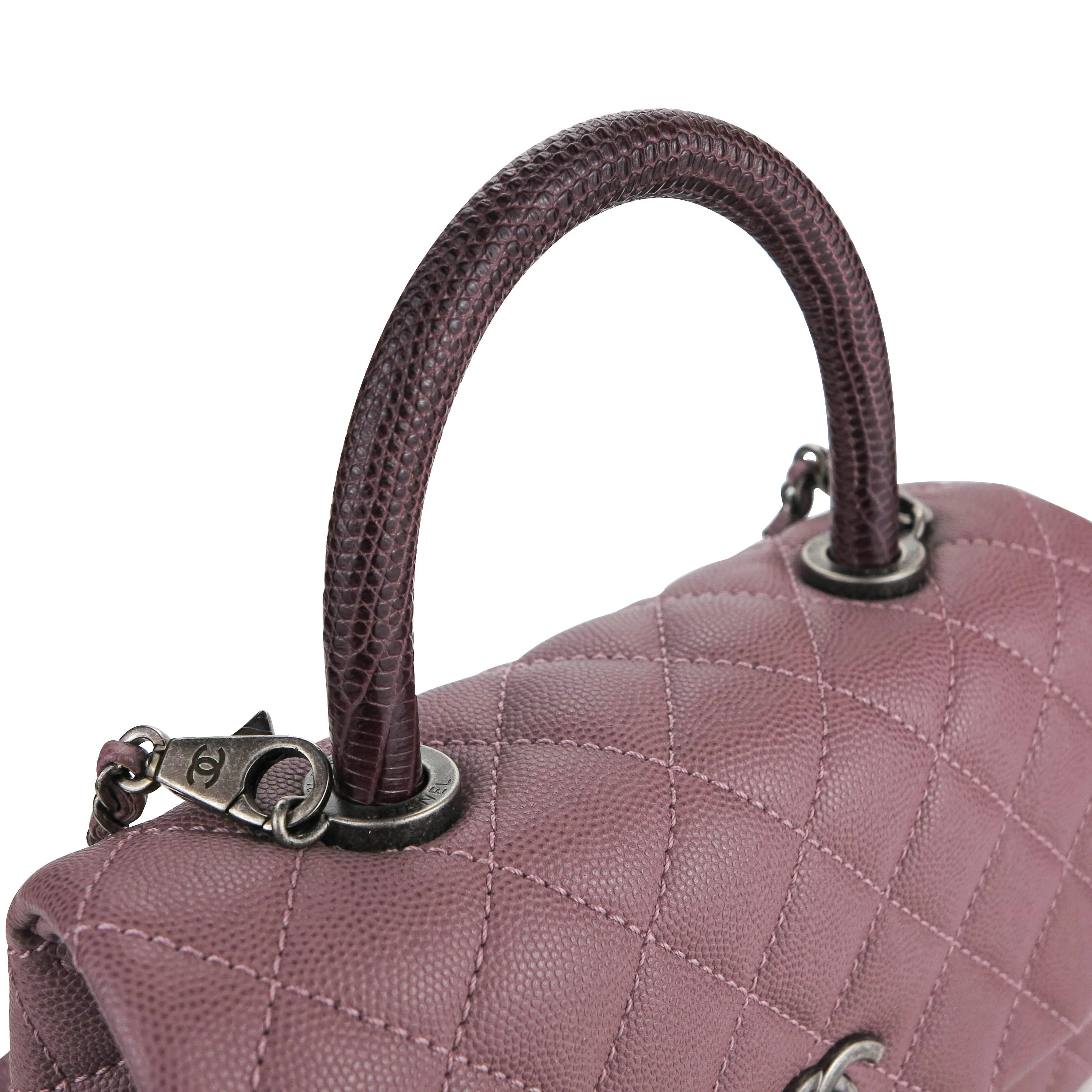 Lizard Mini Coco Handle Bag in 16B Mauve Pink Caviar
