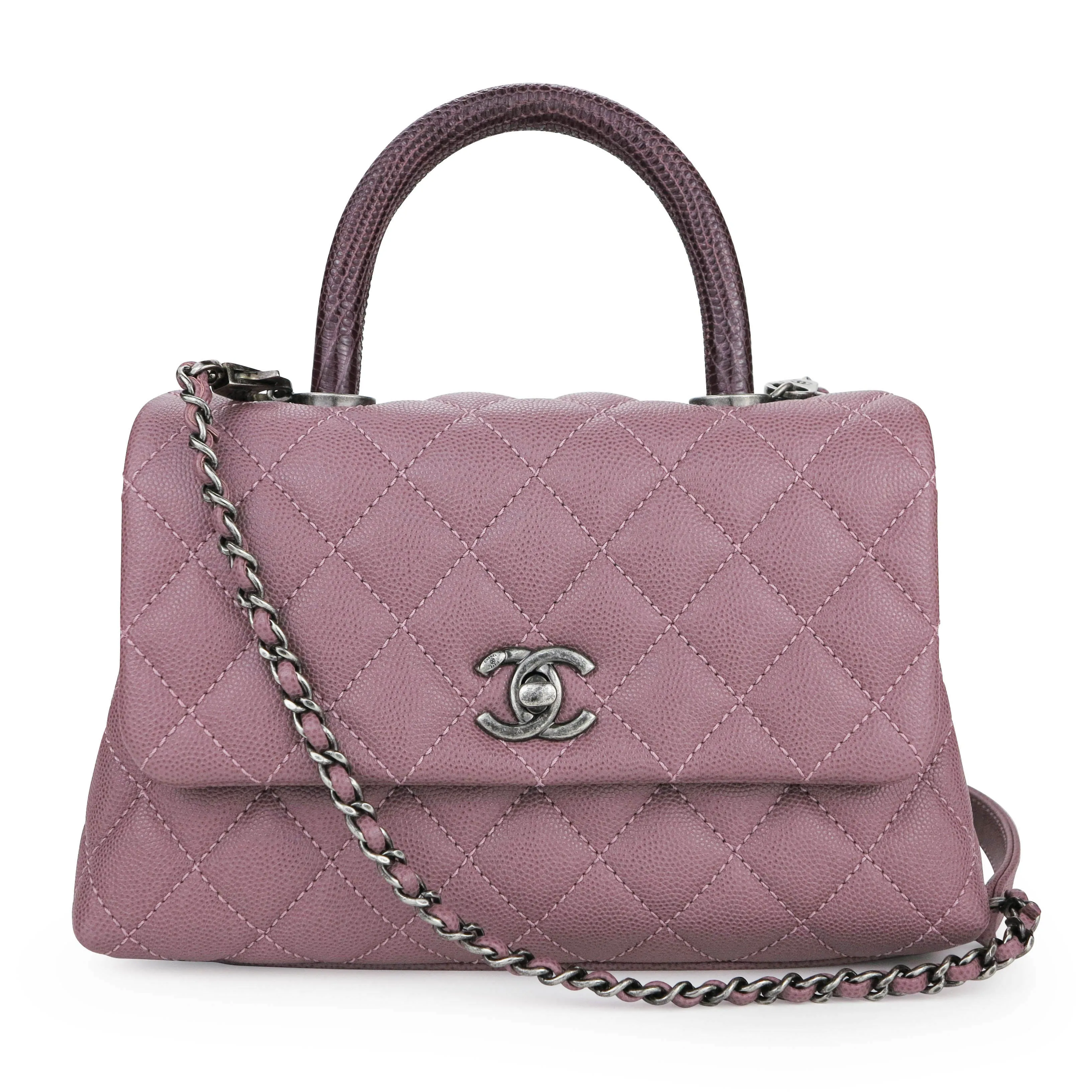 Lizard Mini Coco Handle Bag in 16B Mauve Pink Caviar