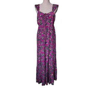 LOFT Hibiscus Midi Dress 8 Purple Ruffle Halter Floral Sleeveless NWOT