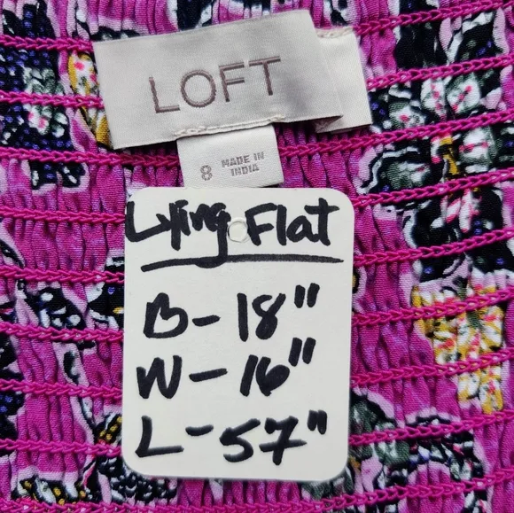 LOFT Hibiscus Midi Dress 8 Purple Ruffle Halter Floral Sleeveless NWOT