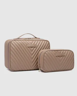 Louenhide Maggie Lacey Quilted Cosmetic Bag Set Coffee