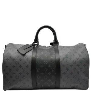 LOUIS VUITTON Keepall 50 Bandouliere Monogram Eclipse Canvas Travel Bag Black