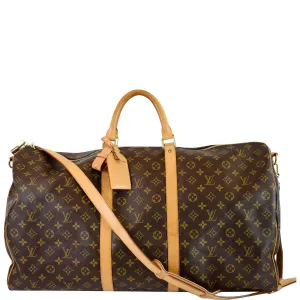 LOUIS VUITTON Keepall 60 Bandouliere Monogram Canvas Travel Bag Brown