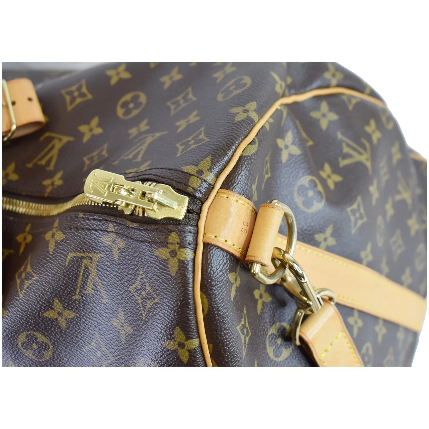 LOUIS VUITTON Keepall 60 Bandouliere Monogram Canvas Travel Bag Brown