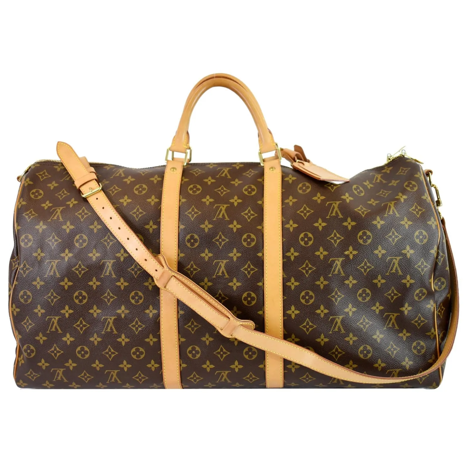LOUIS VUITTON Keepall 60 Bandouliere Monogram Canvas Travel Bag Brown