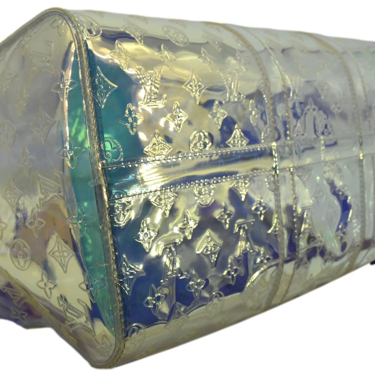 LOUIS VUITTON Keepall Bandouliere Embossed Monogram PVC Prism Travel Bag Iridescent