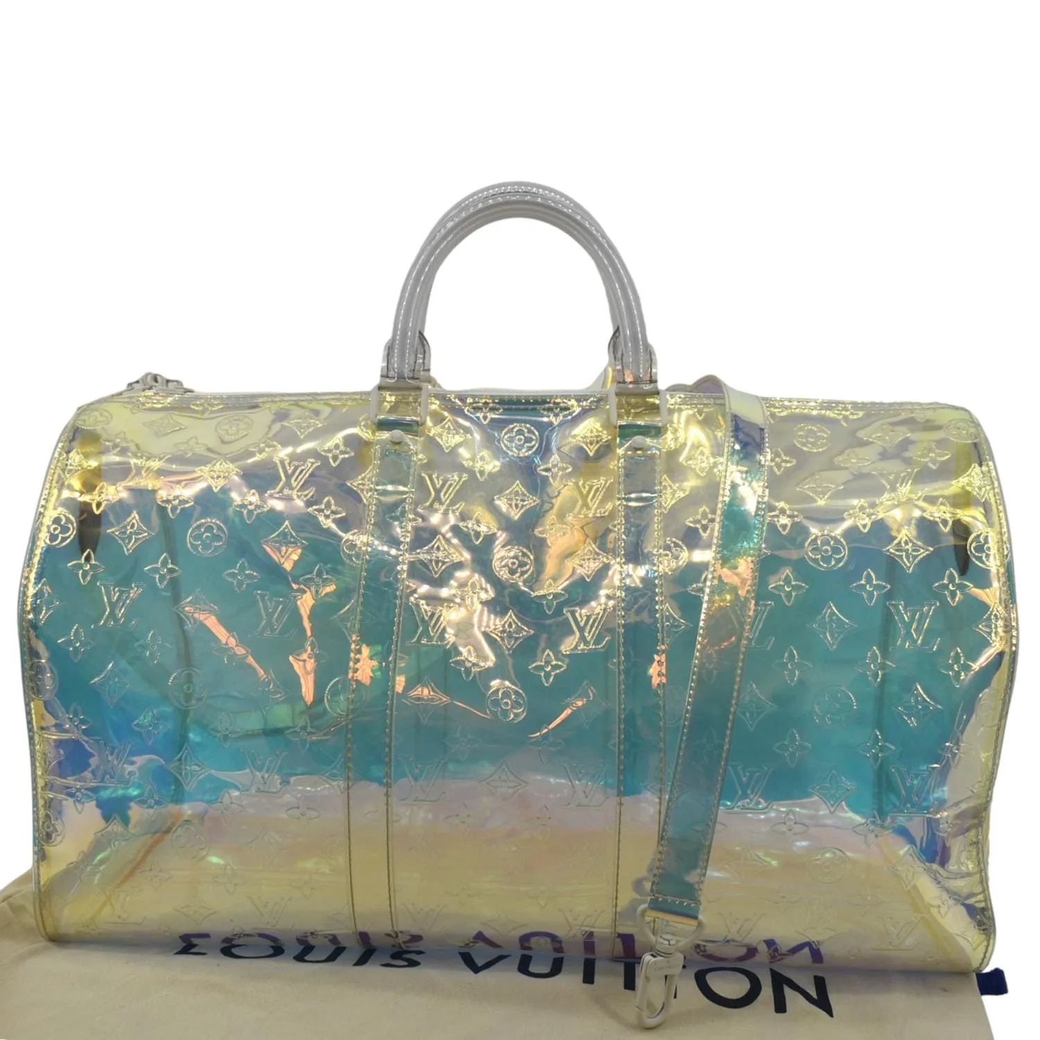 LOUIS VUITTON Keepall Bandouliere Embossed Monogram PVC Prism Travel Bag Iridescent