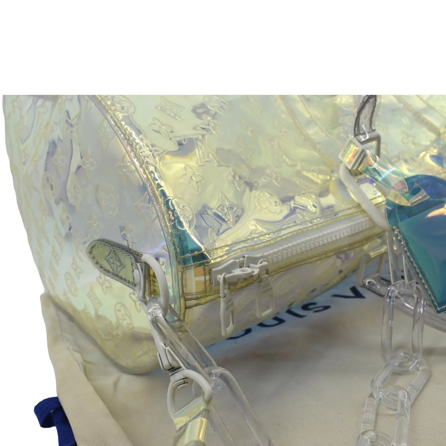 LOUIS VUITTON Keepall Bandouliere Embossed Monogram PVC Prism Travel Bag Iridescent