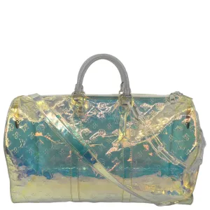 LOUIS VUITTON Keepall Bandouliere Embossed Monogram PVC Prism Travel Bag Iridescent