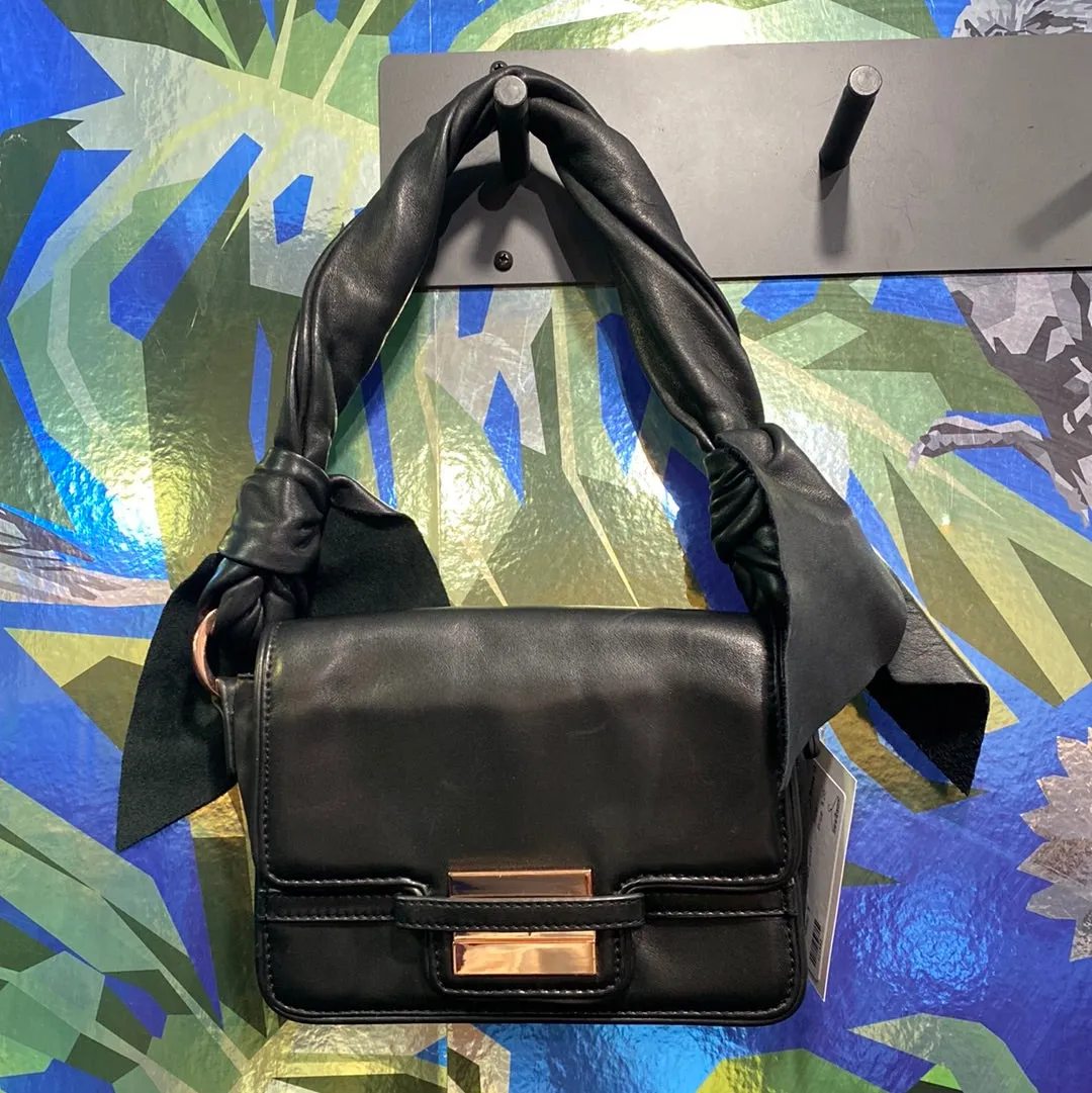 LSpoke Small Black Leather Flap Bag with Rose Gold Hardware
