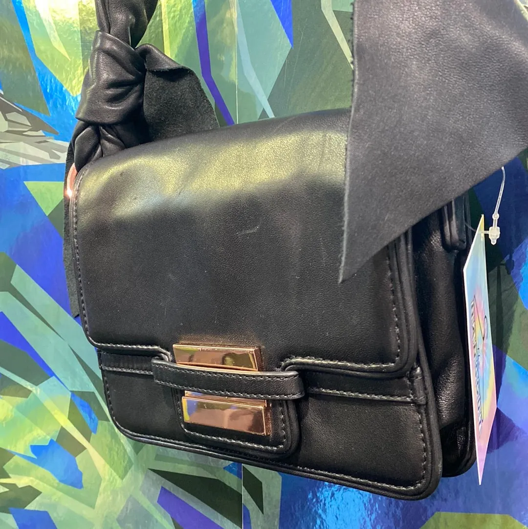 LSpoke Small Black Leather Flap Bag with Rose Gold Hardware
