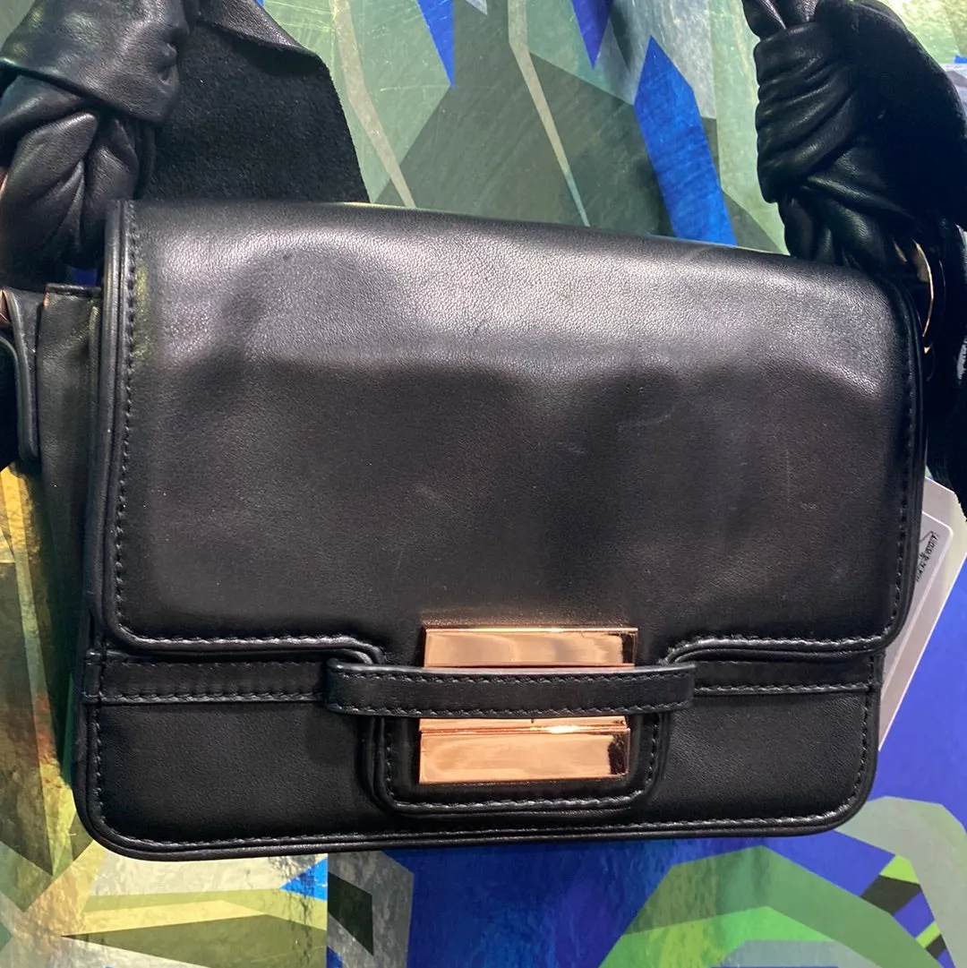 LSpoke Small Black Leather Flap Bag with Rose Gold Hardware