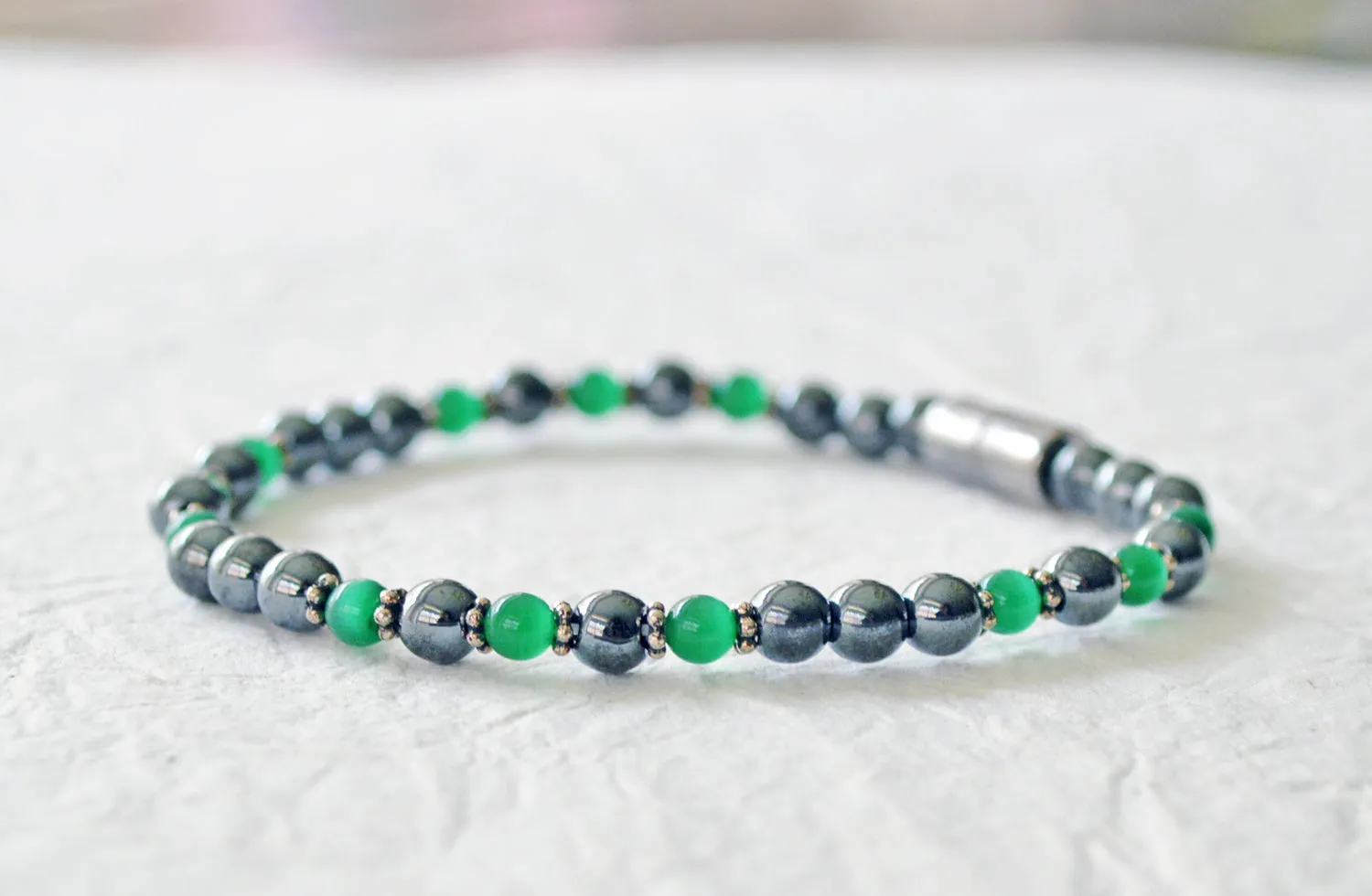 Magnetic Hematite Energy Bracelet w/ Green Cat's Eye