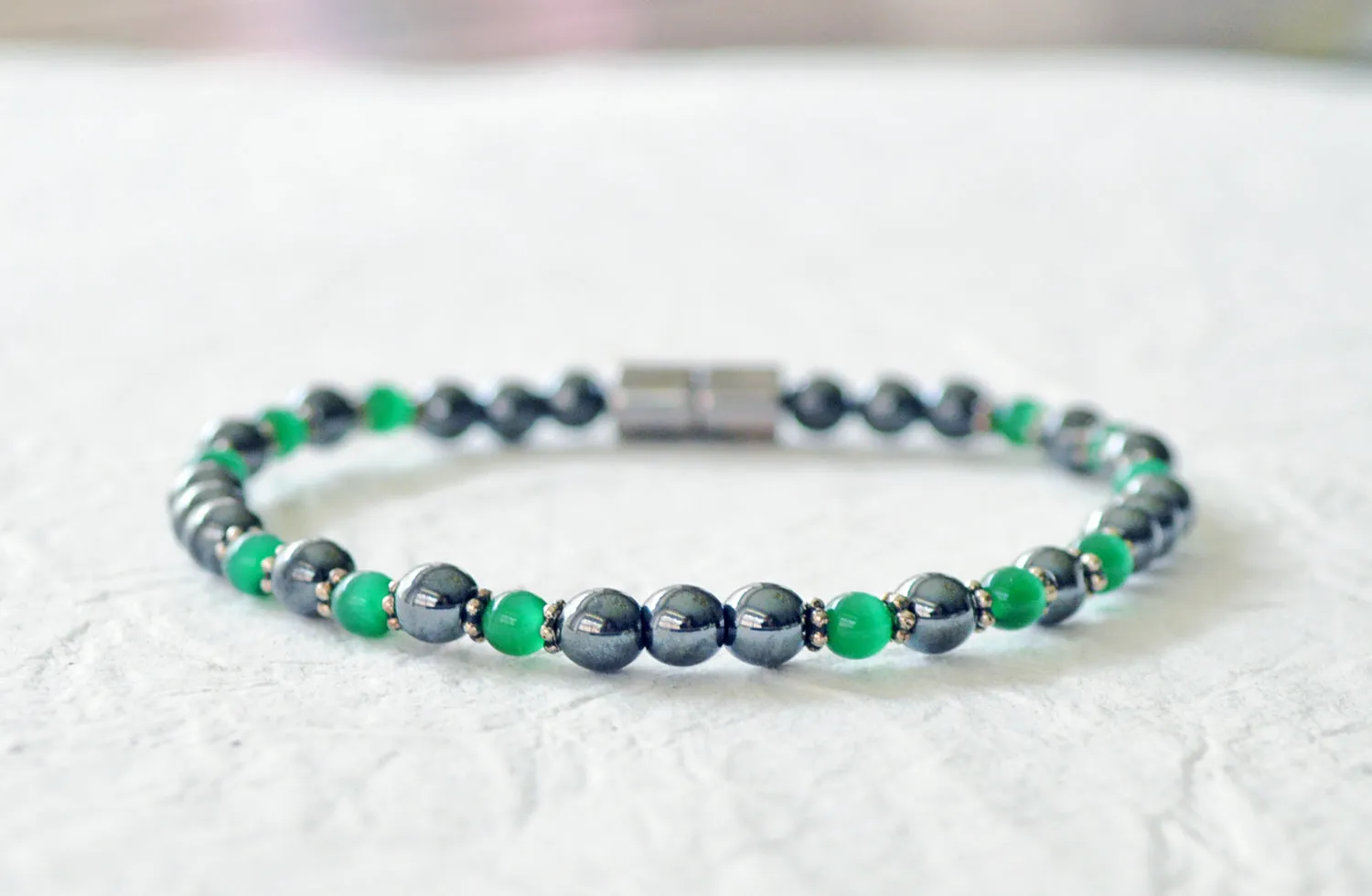 Magnetic Hematite Energy Bracelet w/ Green Cat's Eye