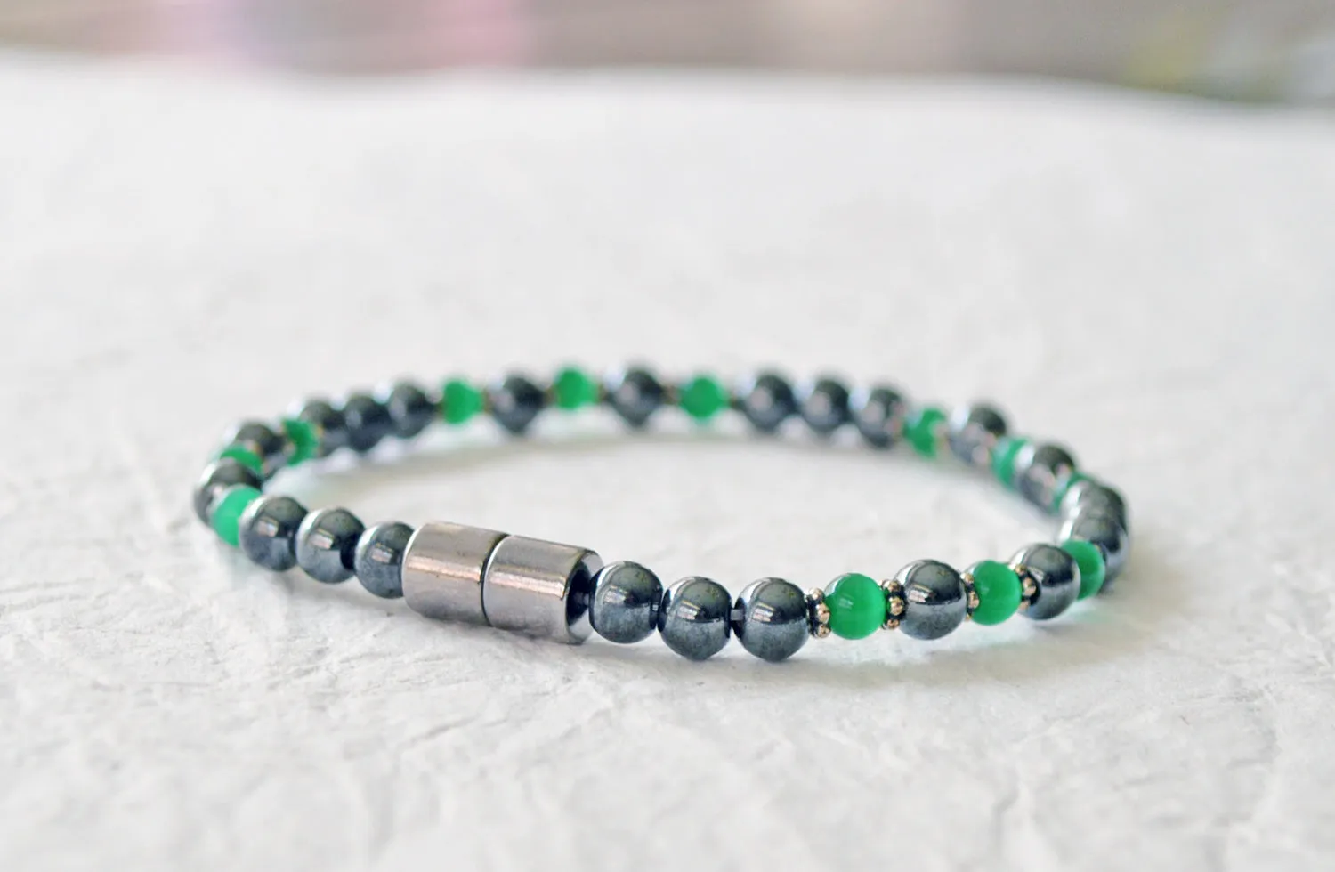 Magnetic Hematite Energy Bracelet w/ Green Cat's Eye