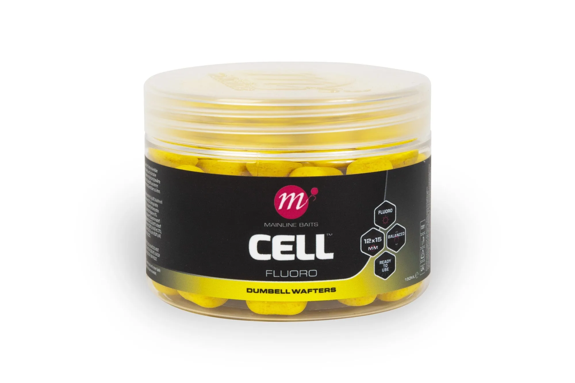 Mainline Cell Fluoro Dumbell Wafters 12 x 15mm Yellow